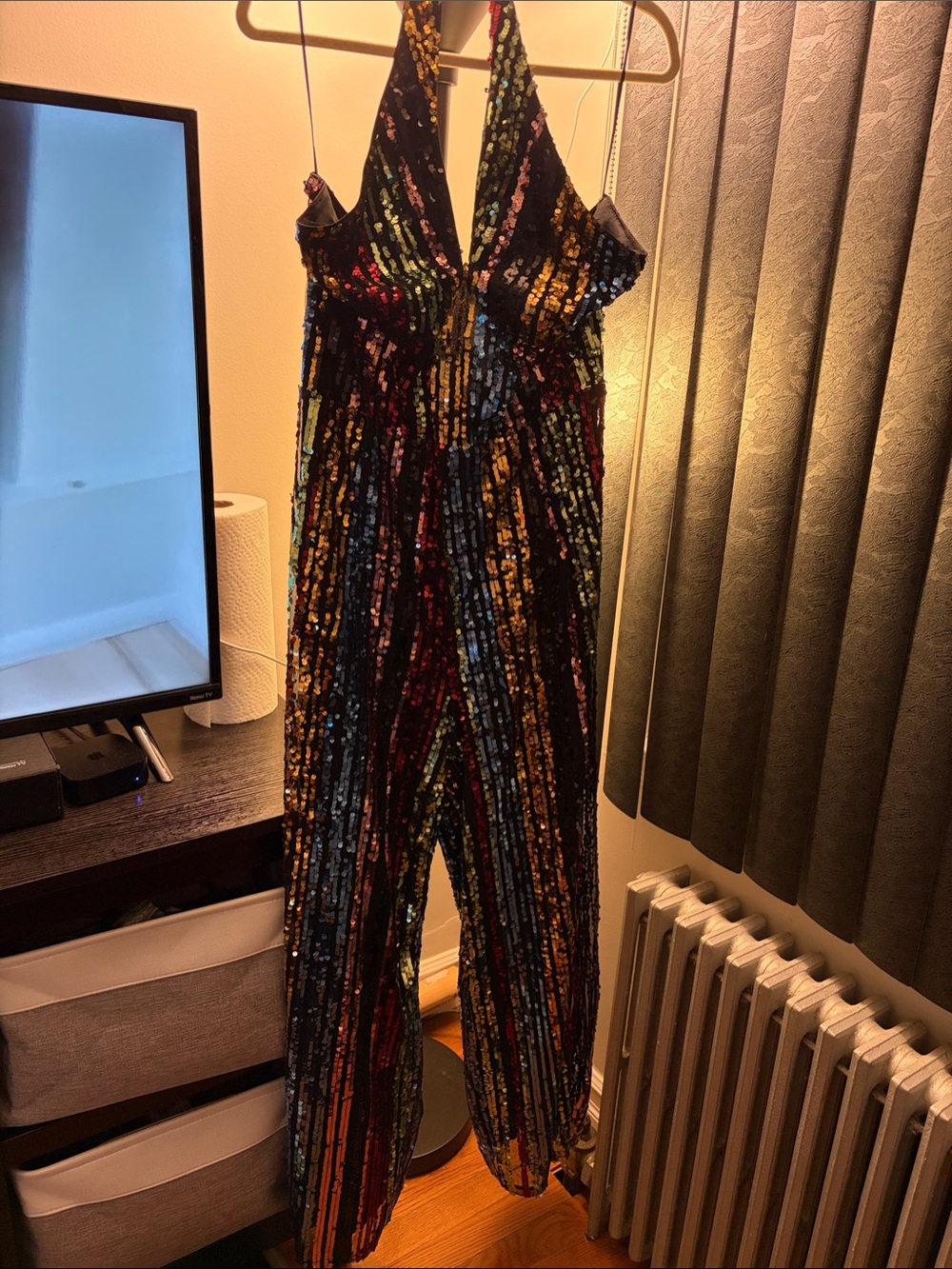 Lena Black Sequin Rainbow V-Neck Jumpsuit